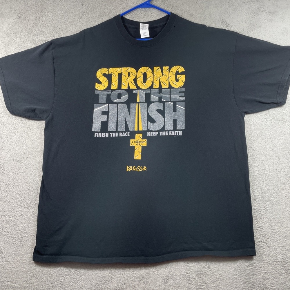 2014 Kerusso Jesus Shirt Adult 2XL Black Graphic Tee Strong to the Finish Christ
